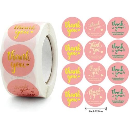 500Pcs/Roll Attractive Round Stickers Easy to Use Art Paper Integrated Thank You Pink Labels Stickers for Business Gifts