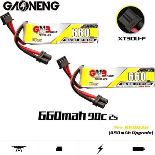 2PCS Gaoneng GNB 7.6V 600mAh 90C 2S HV 4.35V Lipo Battery with XT30 Plug for Happymodel FPV Racing Cine Whoop BetaFPV RC Drone