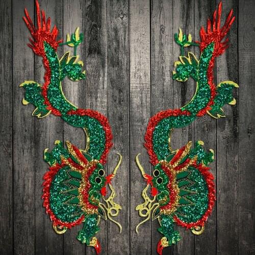 Embroidery accessories patches for clothing sew on patches red Green yellow claw sequins embroidery Dragon patches Sewing
