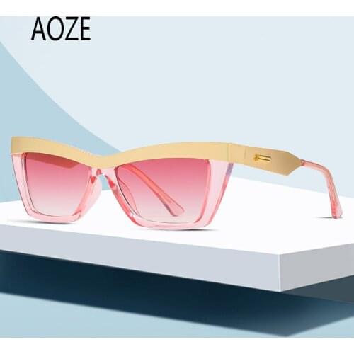 AOZE 2021 Fashion Cats Eye sunglasses small frame personality glasses vintage retro square Sunglasses lunette de soleil femme