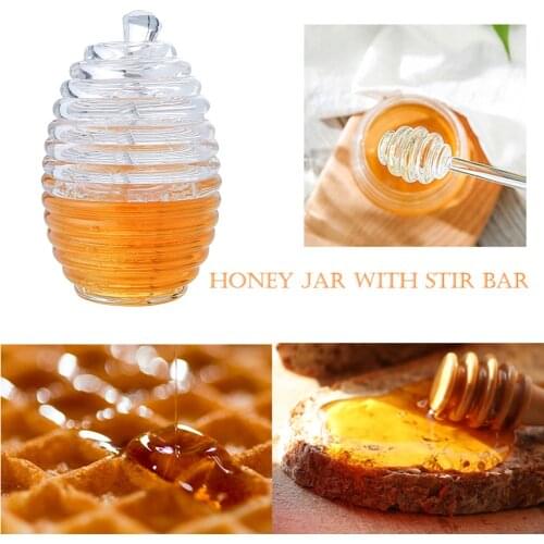 Bee Honey Jar Server Drizzler Kitchen Honey Juice Jam PS Transparent with Stirring Spoon Kitchen Specialty Spoons Tool