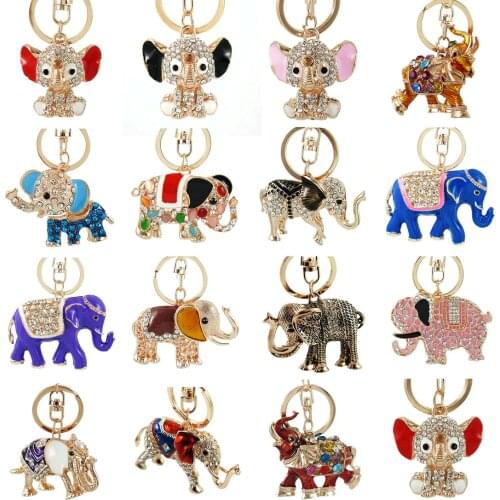 3D Auspicious Multiple styles Elephant Key Holder Chains Whole Enamel Colorful Crystal Bag Pendant Keyrings KeyChains For Women