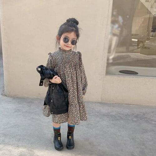 Girls Dress 2021 Autumn New Sweet Print Crew Neck Dress Childrens Korean Princess Dress Kids Dresses for Girls