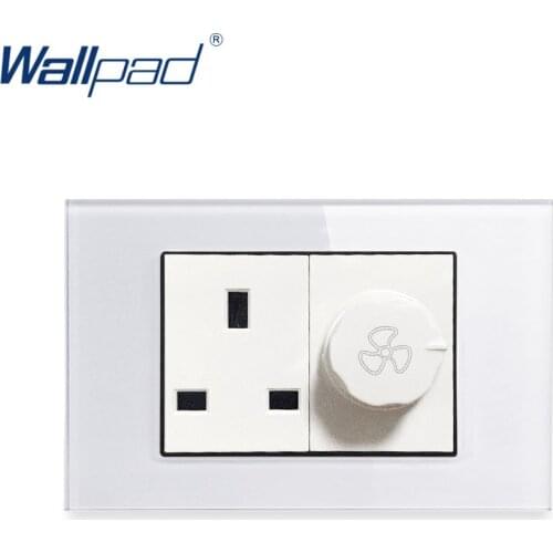 3 Pin UK 13A Socket With Fan Switch Wallpad Luxury Tempered Glass Panel Electric Wall Power Socket Electrical Outlets