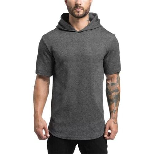 Top Tee Summer Hooded Men Short-Sleeved Slim Breathable Fitness Sports Gym Cotton T-shirt For Man -40