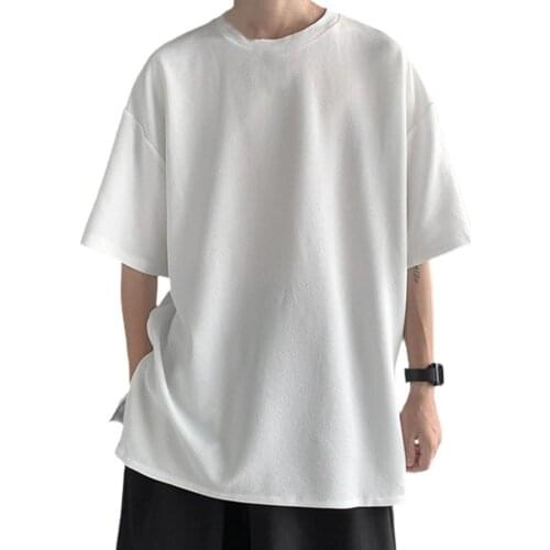 Casual Men T-shirt Solid Color Side Breasted Summer Half Sleeve Round Neck Top Oversize Top Tees Simple Streetwear for Dating