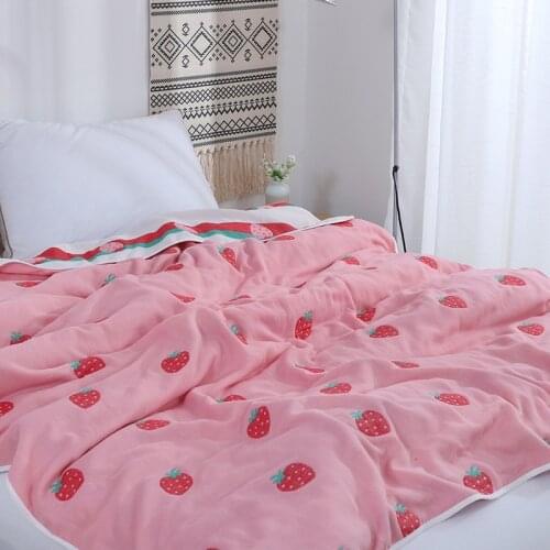 Gauze cotton throw blanket single double nap quilt summer cool soft blanket for girl children Cute strawberry bed spread boho