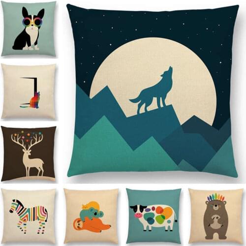 Hot Sale Cute Cartoon Animals Interesting Deer Panda Sheep Bulldog Chameleon Colourful Cushion Cover Car Sofa Throw Pillow Case