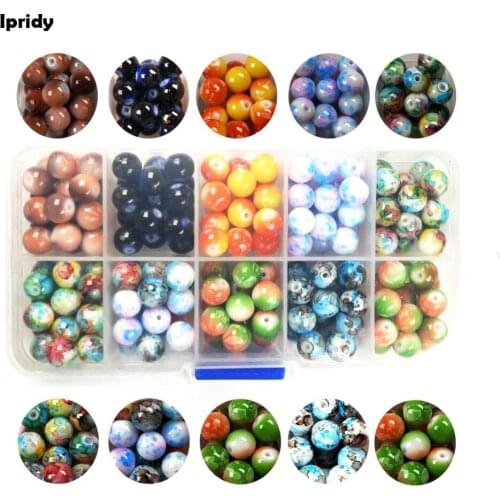 Ipridy 1box/lot Jade Natural Quartz Crystal 8mm Smooth Round Glass Beads,Spray Painted water color