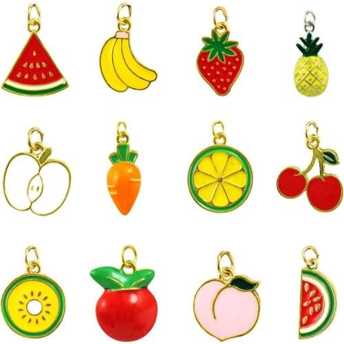 JINGLANG Mix Style Charms Gold Color Metal Enamel Fruits & Vegetables Pendant Charms For Jewelry Making DIY Accessories
