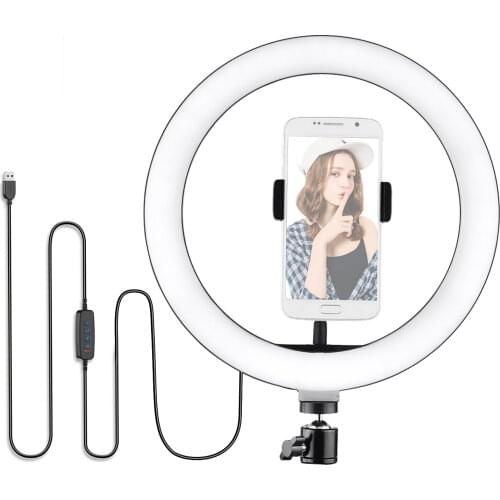 10 Inch/26cm Ring Video Light 3300K-5500K Dimmable LED Selfie Ring Light 3 Lighting Modes for Video Recording Live Streaming