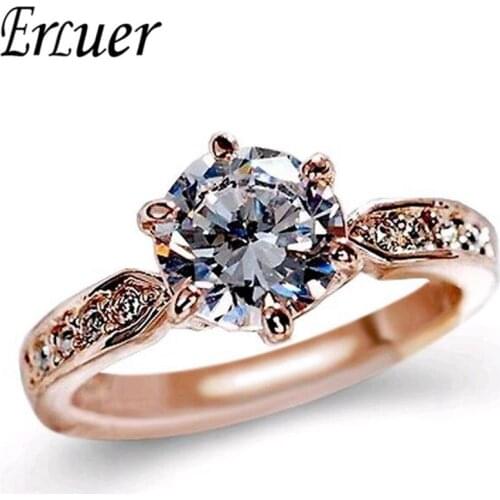ERLUER Classic style rose gold&silver color Crystal Zircon Rings For Women girls Engagement Jewelry Birthday Love Gift Ring