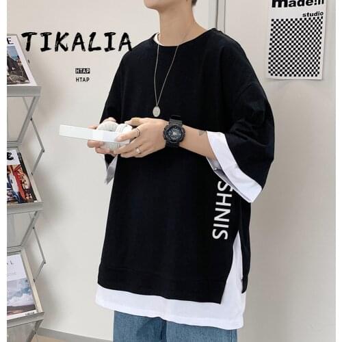 Korean Fashion Shirt Oversized Shirt Short Sleeve Solid Color Long Tee Shirt Mens Clothing Summer Shirt Male 2021 100% Polyester