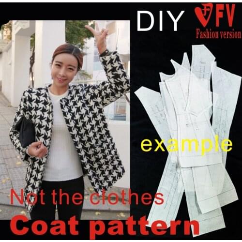 Ladies Round Neck Long Sleeve Zipper Mid-length Coat Jacket 1:1 Pattern Garment Sewing Drawing BFY-76