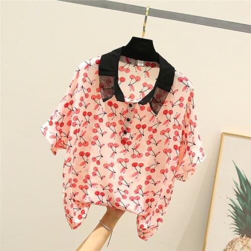 Lightweight Printed Chiffon Women Blouse Summer New 2021 Sweet Style Loose Elegant Office Lady Pulls Outwear Tops