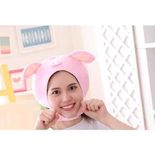 Cute Stuffed Toy Pig Hat Cartoon Pink Pig Toy Hat Cosplay Party Headwear Photo Props Soft Toy Pig Plushed Toy Hat Short Ear