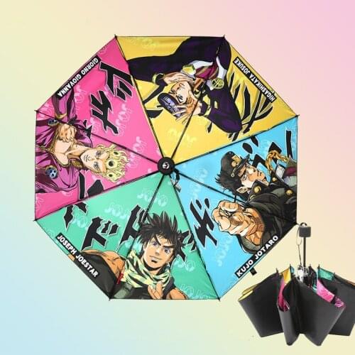 Cartoon JOJOs Adventure Umbrella Tri-Folding Sumikko gurashi Windproof Folding Anti-UV Sun Rain Pocket Umbrella Black