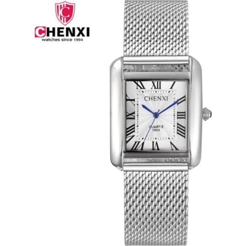 CHENXI Stainless Steel Mesh Belt Business Men Quartz Watch Men Square Dial Roman Numerals Life Waterproof Wristwatch PENGNATATE