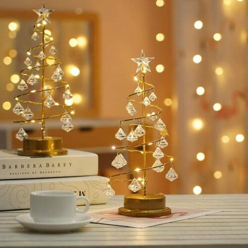Christmas Tree Night Light Warm White LED Night Lamp Tabletop Home Decorative Kids Bedroom Crystal Metal Battery Powered 13Inch