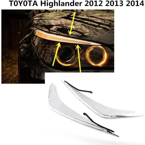 Car Front Head Light LED Lamp Frame Stick Stainless Steel Cover Trim Switch 2pcs For Toyota Highlander 2012 2013 2014