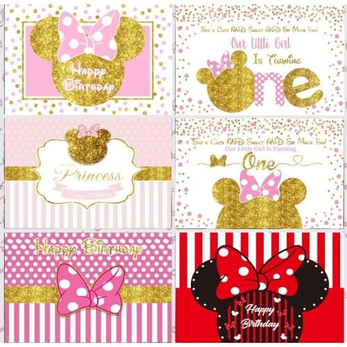 Custom Mouse Backdrop Glitter Bow Baby Shower Girls Happy Birthday Party Photo Background Booths Studio Props Decor Banner