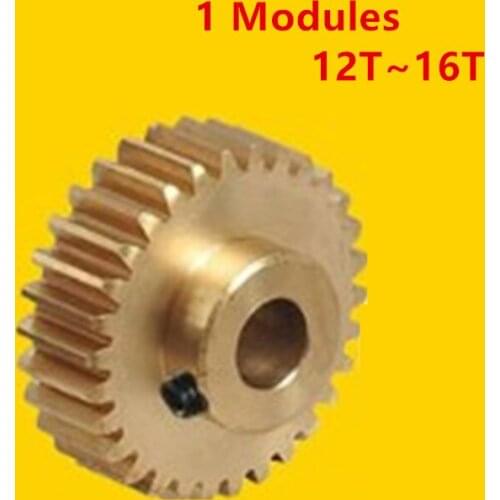 Precision Right Teeth Copper Gear 1 Modules 12 13 14 15 16T Tooth Bore 4 5 6 6.35 7 8mm for 3D Printer Small Modulus