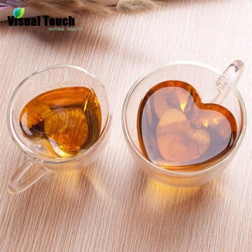 Visual Touch Heart Shape Transparent Double Layer Cup Clear Double Walled Heat Insulated Mug Coffee Tea Milk Beer Whiskey Cup