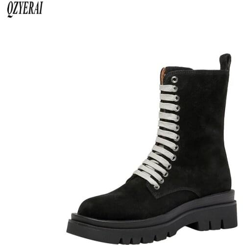 QZYERAI New winter 100% genuine leather Women boots Fashion ankle boots motorcycle Female boots Riding boots warm Women shoes