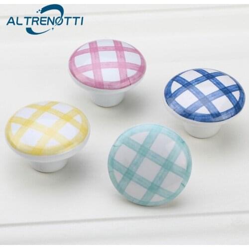 Rural Furniture Handle Ceramic Pink Yellow Blue Green Wardrobe Kitchen Children Room Door Pull Cupboard Drawer Knob Hardware