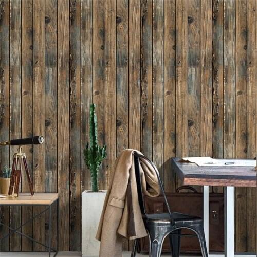 Retro Faux Wood Wallpaper Stick Grain Peel Self-Adhesive Wood Plank Wallpaper Roll Removable PVC Wall Covering For Restaur Room