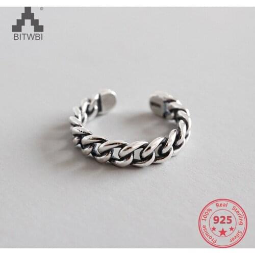 S925 Sterling Silver Fashion Personality Old Retro Thai Silver Chain Opening Ring