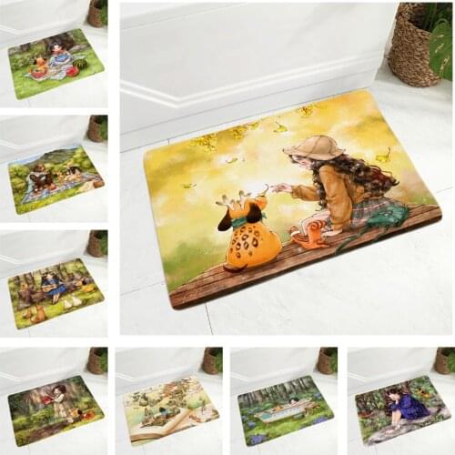 Fairy Tale World Floor Door Mat for Children Room Super Soft Flannel Carpet 40x60cm Non-Slip Decor Cute Cartoon Girl Doormat