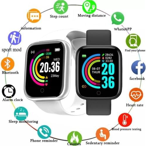 Y68 Smart Watches Men Womens Smartwatch Heart Rate Fitness Tracking Real-Time Blood Pressure Bluetooth Watch For IPhone Xiaomi