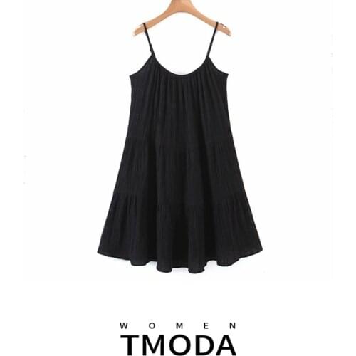 TMODA1051 2021 Summer Za Women Black Sleeveless Sexy Dress Lady Casual Loose Spaghetti Strap Mini Dresses