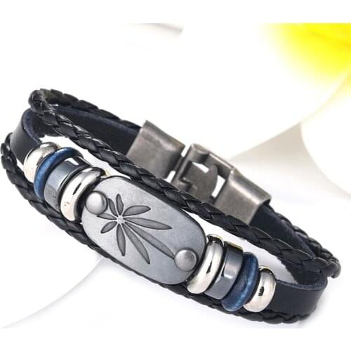 Vintage Maple Leaves Bracelet Black Leather Charm Exquisite Wristband Men Women Unisex Jewelry Accessories Party Gift 2021