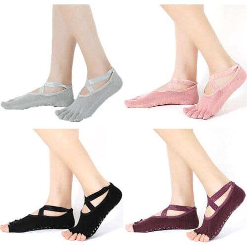 Women Cotton Yoga Backless Five Toe Socks Breathable Anti-Slip Silicone Sport Pilates Socks Gym Fitness Ballet Slippers Dance