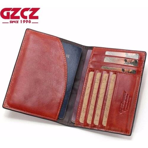 GZCZ Genuine Leather Women Wallet Female Passport Card Holder Coin Purse Small Walet Clamp For Money Super Thin Portomonee