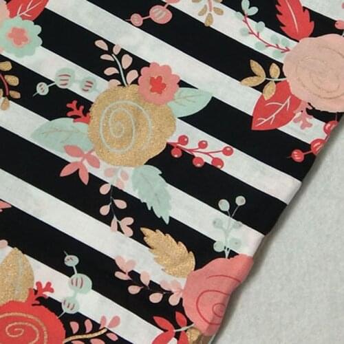 100% Cotton ViaPhil Glitter Stripe Gold Stamping Flower Plain Cotton Fabric DIY sewing Clothing Tissue Telas Patchwork