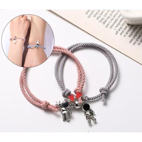 2pcs/set Couple Bracelet Magnetic Attraction Bracelet Creative Friendship Rope Bracelet Star Astronaut Bracelet Women Men Gifts