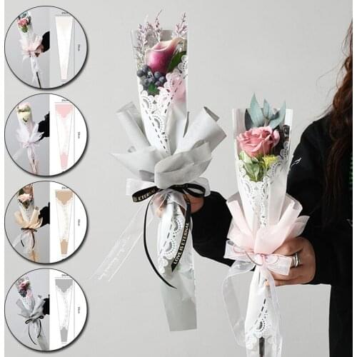 20Pcs/Bag Retro Lace Single Bag Fresh Flower Packaging Material Multiple Bag Rose Flower Bouquet Flower Shop Opp Transparent Bag