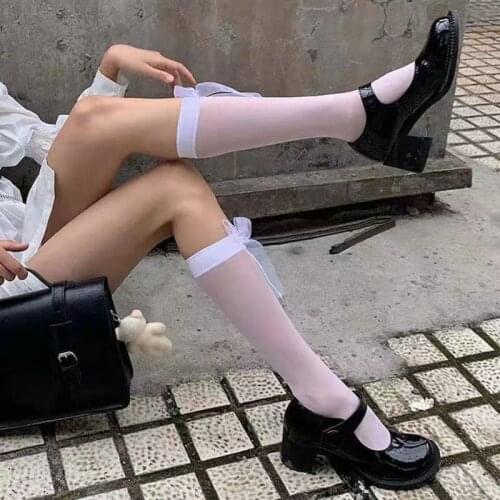2021 White soft cute calf socks JK long tube over the knee socks black stockings bowknot pure desire college style stockings