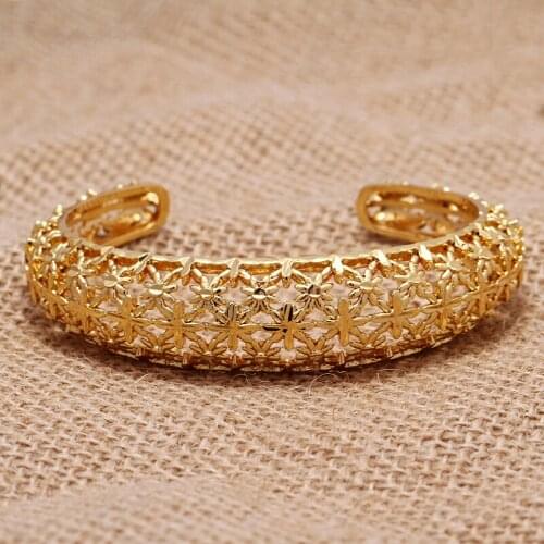 24k New Open Gold Color Bangles For Women Girl Africa Jewelry Ethiopian Dubai Arab Middle East Bracelets For Women Gifts