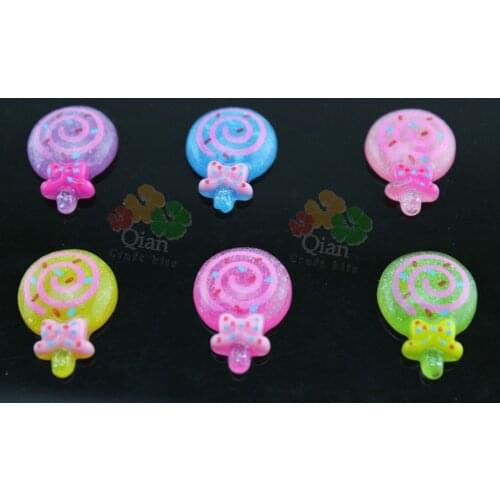 250pcs little glitter Candy Lollipop Cabochon, Kawaii Fake Sweets Decoden for jewelry DIY Cell Phone decoration