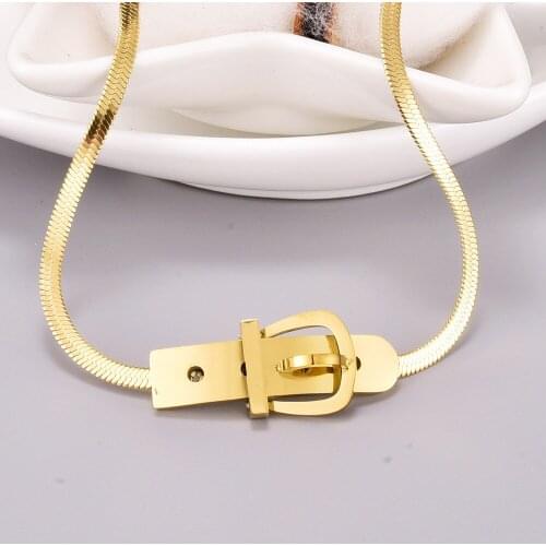 316L Stainless Steel Belt Buckle Snake Bone Bracelet Choker Neck Chain Necklace No Fade