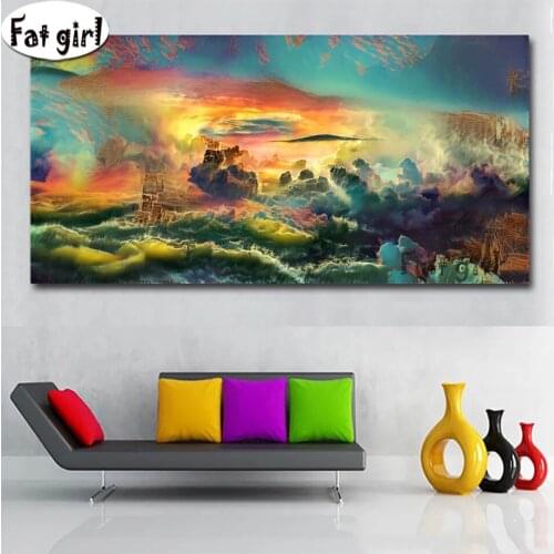 5D Embroidery Diamond Painting diy Colorful cloud Abstract Landscape Mosaic Rhinestone cross stitch packing diamond Home Decor