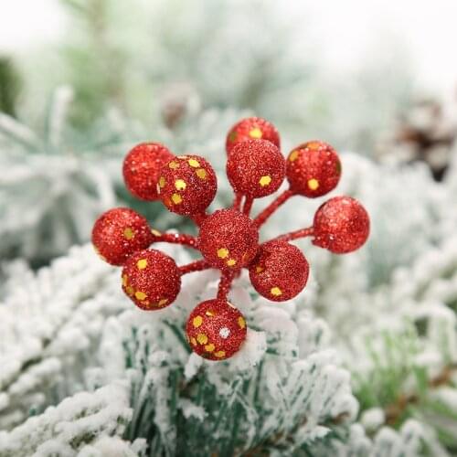 6Pcs/set 11 heads Artificial small fruit Christmas tree decor Ornaments accessories multi-color Xmas pendant without clip