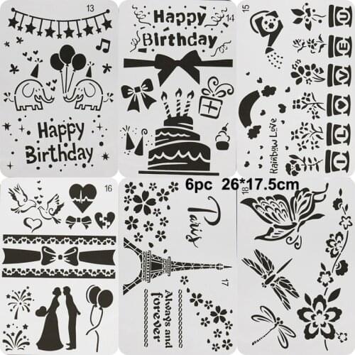 6pc Reusable Stencil Bullet Journal Painting Template DIY Graffiti Painting Template For Youth Album Album Decorative Template