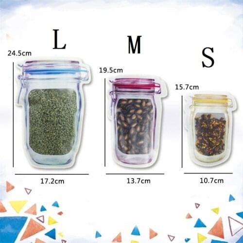 600pcs/lot Wholesale Mason Jar Shaped Food Container Plastic Bag Clear Mason Bottle Modeling Zippers Storage Snacks Plastic Box