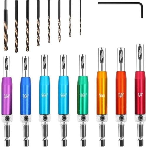 8Pcs Self-centering Hinge Drill Bit Set Hinge Tapper Core Screw Hole Puncher