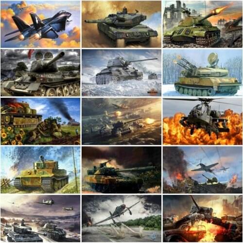 Huacan 5D Diamond Painting Full Drill Aircraft Diamond Embroidery Sale Tank Rhinestone Mosaic Cross Stitch Cartoon Craft Kits